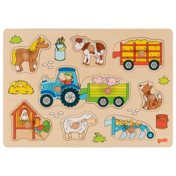 Goki Lift Out Peg Puzzle, Tractor with trailers